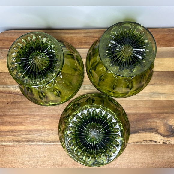 Vintage Anchor Hocking  Olive/Emerald Green Pedestal Compote/Bowl Set of 3! - Picture 2 of 9